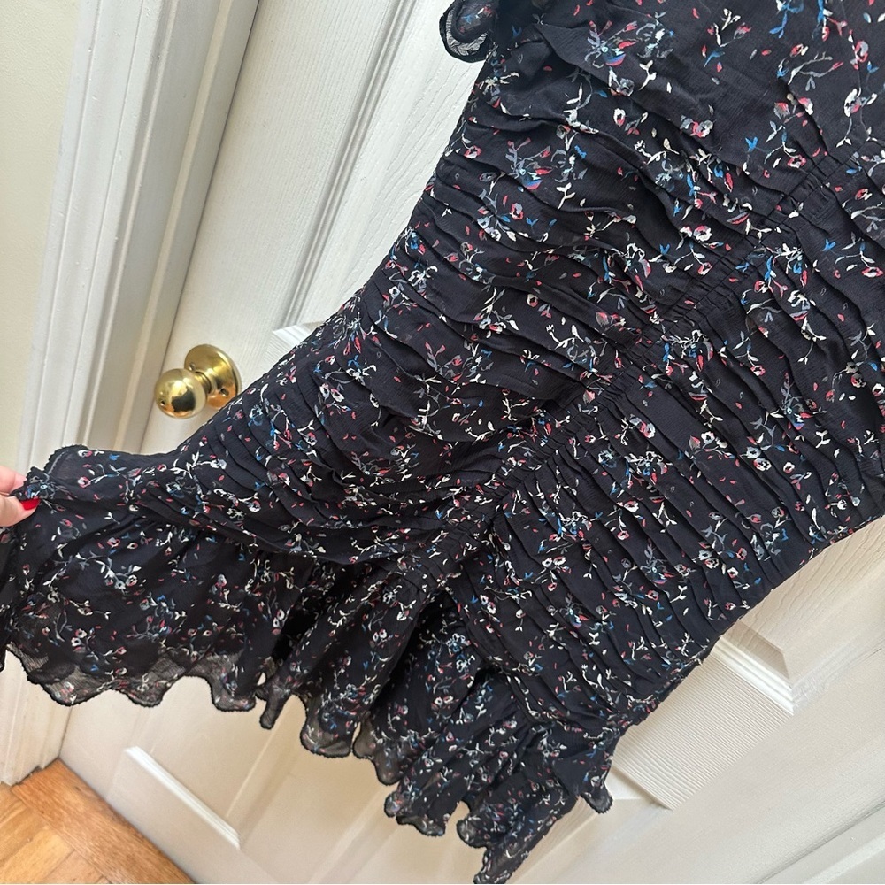 Tanya Taylor silk Carti Dress size 10 Floral Ruched Black Dress short - Picture 10 of 11